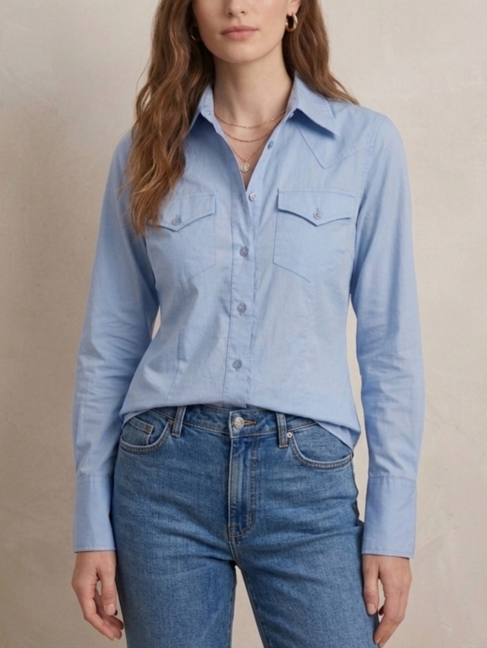 XS Club Monaco 100% Cotton Women's Light Blue Long Sleeve Button-Up Shirt